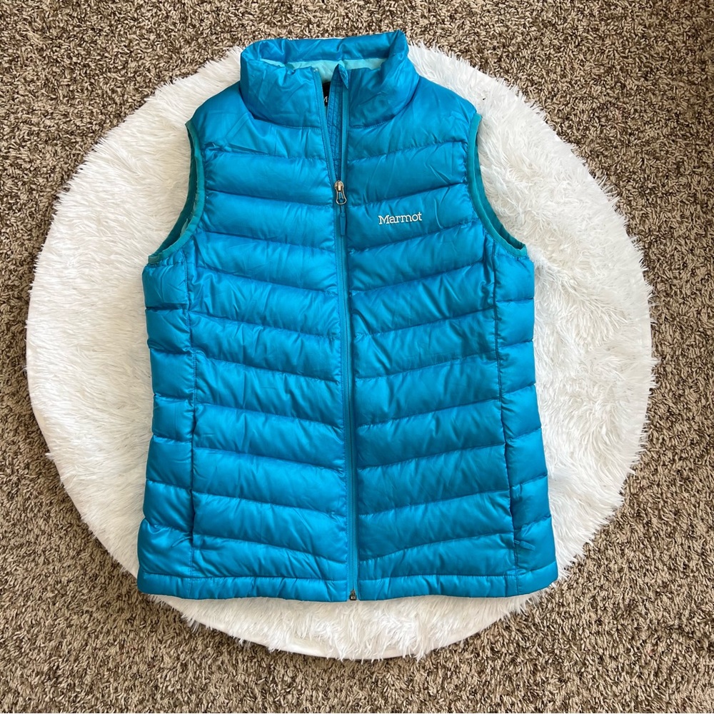 Marmot Turquoise Puffer Vest 800 Fill Women size Medium